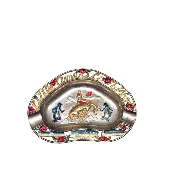 Vintage Little America Wyoming Tin Plate Embossed Ashtray Catch All Americana Ki - Picture 9 of 16